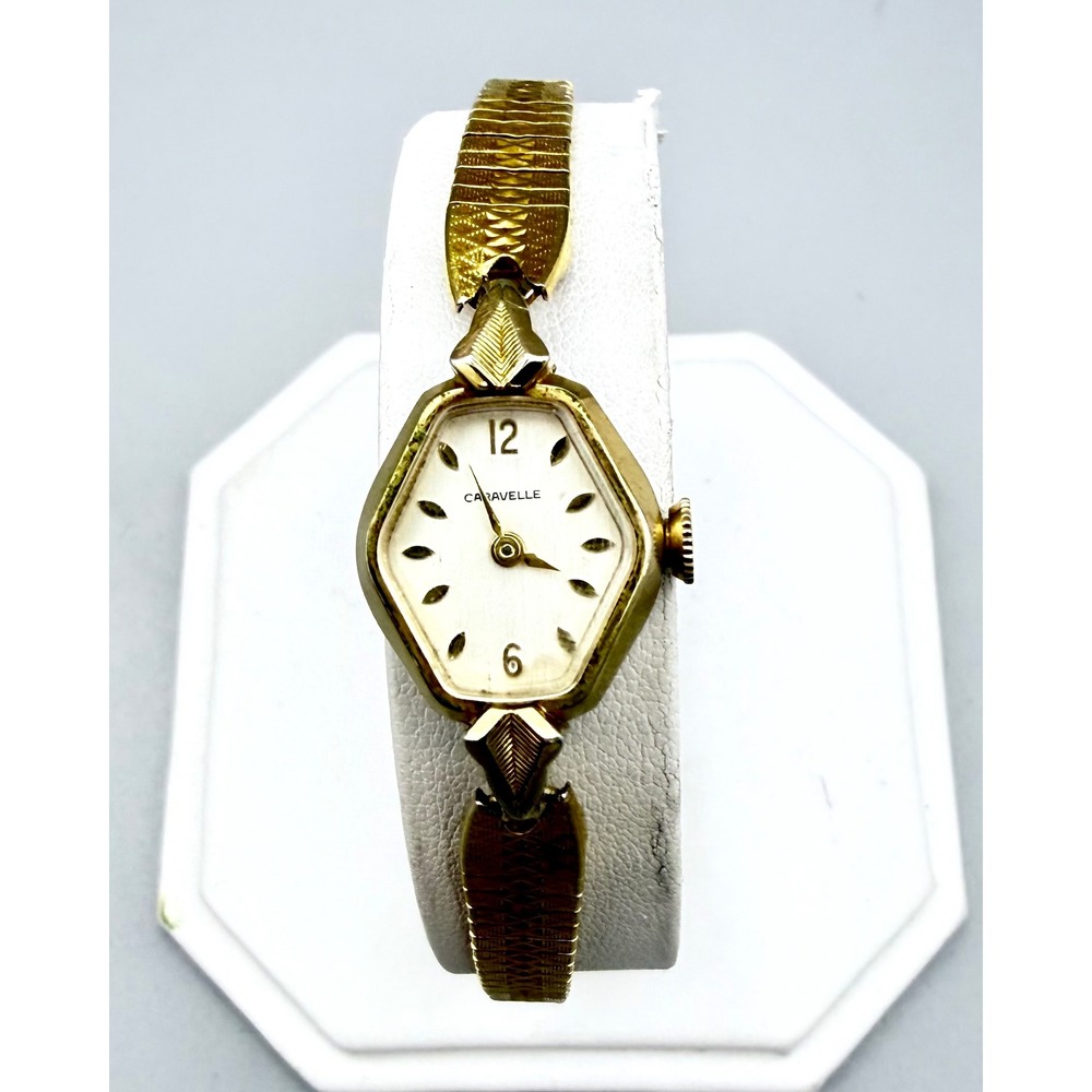 Vintage Caravelle Bulova Ladies Mechanical Watch Gold Tone Working 6.5"